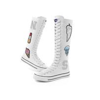 High tube casual canvas shoes women's boots zipper long boots board shoes women's shoes canvas shoes tide Size 34 flat heel balta