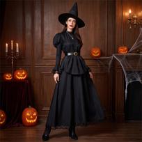 Women's Halloween Witch Robe Costume with Hat for Adult Party Role Play M juoda
