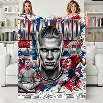 Football Star Haaland Dual Jersey Fleece Blanket Cozy Light Throw For Bed Living Room Travel Teen Decor Athlete Sports Blanket 75x90cm