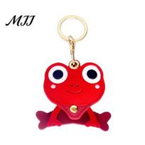Frog Access Card Holder Creative Leather Keychain Pendant Cute Frog-Shaped Portable Anti-Lost Bag Charm School Accessories Small Gifts raudona