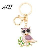 Colorful Owl Key Fob Owl-Shaped Keychain with Enamel Accents Sparkling Rhinestone Car Wisdom Gift Ring for Women Symbol Pendant Bags Keys Holder šviesiai ruda spalva
