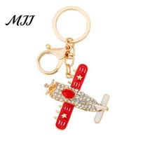 Key Chain Sparkling Airplane Keychain for Women Girls Cute Rhinestone Keyring Pendant Handbag Purse Charm Bag Wallet Colorful raudona