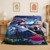 Naujas Genshin Impact Animacinis Žaidimas Flanelinis pledas Minkštas šiltas pledas miegamojo svetainės lovos kelionėms stovyklavimui iškylai Dovana 75x90cm