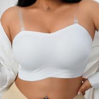 Plus Size Women Wireless Seamless Push Up Bra For Large Bust 1XL balta