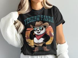 Yeehaw Panda T-Shirt, Cowboy Panda Tee, Western Panda Design, Cute Panda Shirt, Funny Panda Gift, Cartoon Panda, Panda Lover Gift L