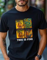 Funny  This Is Fine, Everything Is Fine  Meme T-Shirt - Dog on Fire Graphic Tee - Vintage, Pixel & Abstract Art Styles - Unisex Humor Shirt L