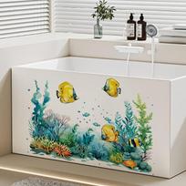Ocean Fish Sink Area Background Wall Sticker Bathroom Wall Decoration Self-Adhesive Removable Waterproof Creative Sticker A