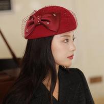 Women's Hat Versatile Wool Beret for Autumn Winter and All Seasons - Round Top British Retro Style Flight Attendant Wool Hat M（56-58cm）