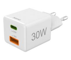 Hama mini 30w pd/qc wall charger (1x usb-c, 1x usb-a) white
