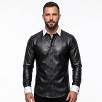 Black Men's Stylish Handmade Biker Shirt Real Lambskin Leather Slim Motorcycle S juoda