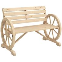 Wagon Wheel Chair Bench Armrest Rustic Loveseat Wood Outdoor Garden, Natural 105.5 x 56 x 79 cm