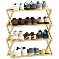 Four-Tier Folding Bamboo Shoe Rack - Natural Finish 60 x 29 x 67 cm