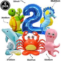 Ocean Animal Party Balloon Decor 5th Child's Birthday Shark Seahorse Crab Turtle Octopus Balloons Kids Gifts Baby Shower Decors As pictures show