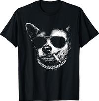 Gangster Chihuahua Smoking Cigarette Funny Meme T‑Shirt S