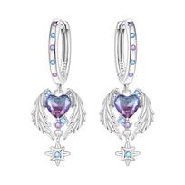 Orstarry 925 Silver Wings Guardian Love Heart Drop Earrings Women Earrings Charm Trend Versatile Party Jewelry Gifts