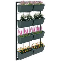 Plant Ladder Flower Ladder 8 Planter Boxes, Stackable, Weather-Resistant, 52.5 x 14 x 90 cm, Gray + Black 52.5 x 14 x 90 cm juoda