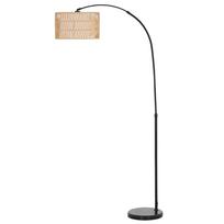 Grindinis šviestuvas su kanapių virvės gaubtu, reguliuojamo aukščio, kojiniu jungikliu, metalinis, juodas 93 x 34 x 175 cm