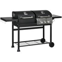 Gas Grill BBQ Grill, incl. Thermometer, Warming Racks, 161 x 54 x 103 cm, Black + Silver 161 x 54 x 103 cm juoda