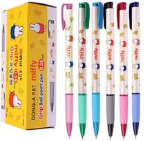„Dong-a Miffy Grip“ aliejaus pagrindu pagamintas tušinukas, 0,38 mm puikiai rašantis (6 spalvos / 24 rašiklių pakuotė) Mėlyna, juoda, raudona, žalia, rožinė, dangaus mėlyna