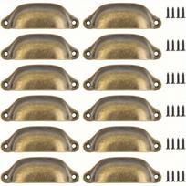 12/20/30pcs Antique Bronze Drawer Pull Knobs  Antique Bronze Cabinet Pulls  Vintage Shell Shape Pull Knobs for Cabinets (Double Hole with Screws) 12pcs