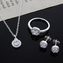 925 sterlingas sidabras Miela solidi kalėdinė dovana kilni mada elegantiška moteriška blizganti krištolinė CZ karoliai auskarai žiedas papuošalų rinkinys