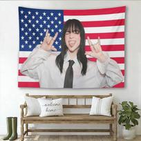 1 vnt. Billie Eilish tematikos rožinė balta vėliavos sieninė gobeleno patriotinis sienos dekoras miegamojo svetainės bendrabučio dekoravimui 74x94cm(29x37in) blue