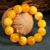 Unisex Amber Beeswax Chicken Fat Yellow Buddha Beads Bracelet 10mm with 19 Beads