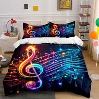 Colorful Music Symbols With Glowing Lines Print Bedding Set 1 Duvet Cover 2 Pillowcases For Adult And Children Luxury Gift EU Twin 135X200cm&set