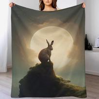Moon Gazing Hare Throw Blanket Soft Warm Blanket Gift for Grandparents Size: 75*100cm, Weight: 230 GSM