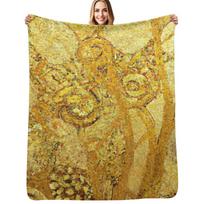 Gustav Klimt Gold Floral Throw Blanket Cozy Throw Blanket Birthday Gift for Him Her Size: 75*100cm, Weight: 230 GSM