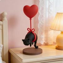 Cat Statue with Heart Balloon Whimsical Romantic for Living Room