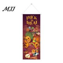 Witch Theme Wall Decor Halloween Flag Banner Backdrop, Spooky Pumpkin Ghost Hanging Polyester Fabric Banners Background Decoration for Indoor Outdoor A