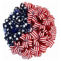 American Flag Burlap Wreath 16Inch July 4th Decoration Garland Handcrafted Patriotic Wreaths for Front Door Farmhouse Decor