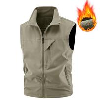 Men Winter Fleece Warm Vest Jacket Men Outdoor Windproof Photographer Fishing Waistcoat Stand Collar Double-Sided Vest Male S chaki