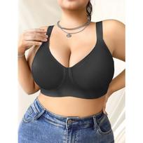 Plus Size Seamless Gather Anti Sagging Comfortable Bra For Women Large Bust 1XL juoda
