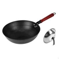 Uncoated Cast Iron Wok Handmade Non Kitchen Cookware for, Open Flame 32 Round Bottom W