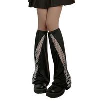 Women Punk Baggy Loose Leg Warmers Fishnet Patchwork Harajuku Grunge Foot Covers Flared Knee Length Socks Streetwear 1