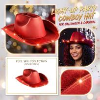LED Light-Up Hat for Halloween Party with Purple Gold Foil Fabric and Gold Options One Size raudona