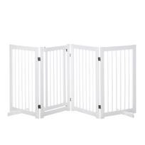 Freestanding Pet Gate 4 Panels Wooden Dog Safety Fence Foldable with Support Feet for Doorway Stairs 91cm Tall White 220 x 36 x 91 cm balta