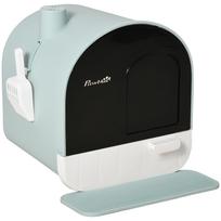 Hooded Cat Litter Box, Kitten Litter Tray, with Lid, Scoop, Filter, Flap Door 43 x 44 x 47 cm žalia