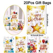 10/20/50pcs Happy Birthday Gift Bags Colorful Balloon Pattern Plastic Tote Bags for Adults Happy Birthday Party Decoration as shown
