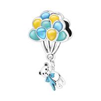925 Silver Balloon Tassel Blue Teddy Bear Pendants Bracelet Charms Fit Jewelry Party Beads DIY Fine Gifts Accessory
