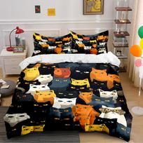 Colorful Cat Pattern Bedding Set Bedding set (1 duvet cover, 2 pillowcases, duvet not included) 135x200cm