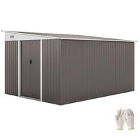 Metalinis sodo namelis, nuožulnus stogas, rakinamos dvigubos durys, 2,8 x 3,45 x 2,01 m, pilkas 280 x 345 x 201 cm pilka