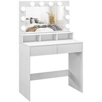 Vanity Table with Illuminated Mirror, Drawers, 3 Light Options, 10 Light Bulbs, Modern Makeup Table in White 80 x 40 x 135 cm balta