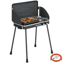 Portable Gas Grill 2 Burner 7 kW 2-in-1 Tabletop Grill with Griddle, Foldable Legs, Grill Grate, Windscreen, Lid, Latch 61 x 47 x 88 cm juoda