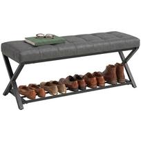 Shoe Bench, Entryway Bench with Faux Leather Cushion, Shelf, Load Capacity up to 220 kg, for Hallway, Entryway, 112 x 37 x 47 cm, Dark Grey 112 x 37 x 47 cm tamsiai pilka spalva