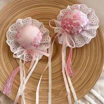 Lace Bow Chun-Li Hair Bun Clip Cheongsam Headdress Cosplay Headwear Bowknot Tassel Hair Clip  Daily rožinė