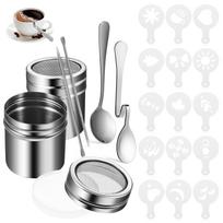 Coffee Template Set Stencils Powder Shaker Sprinkle Decor Latte Pen for Sugar Container Spoon