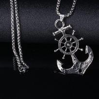Pirate Anchor Pendant Necklace, Men's Punk Style Titanium Steel Jewelry K2 [Pirate Anchor] Pearl Chain